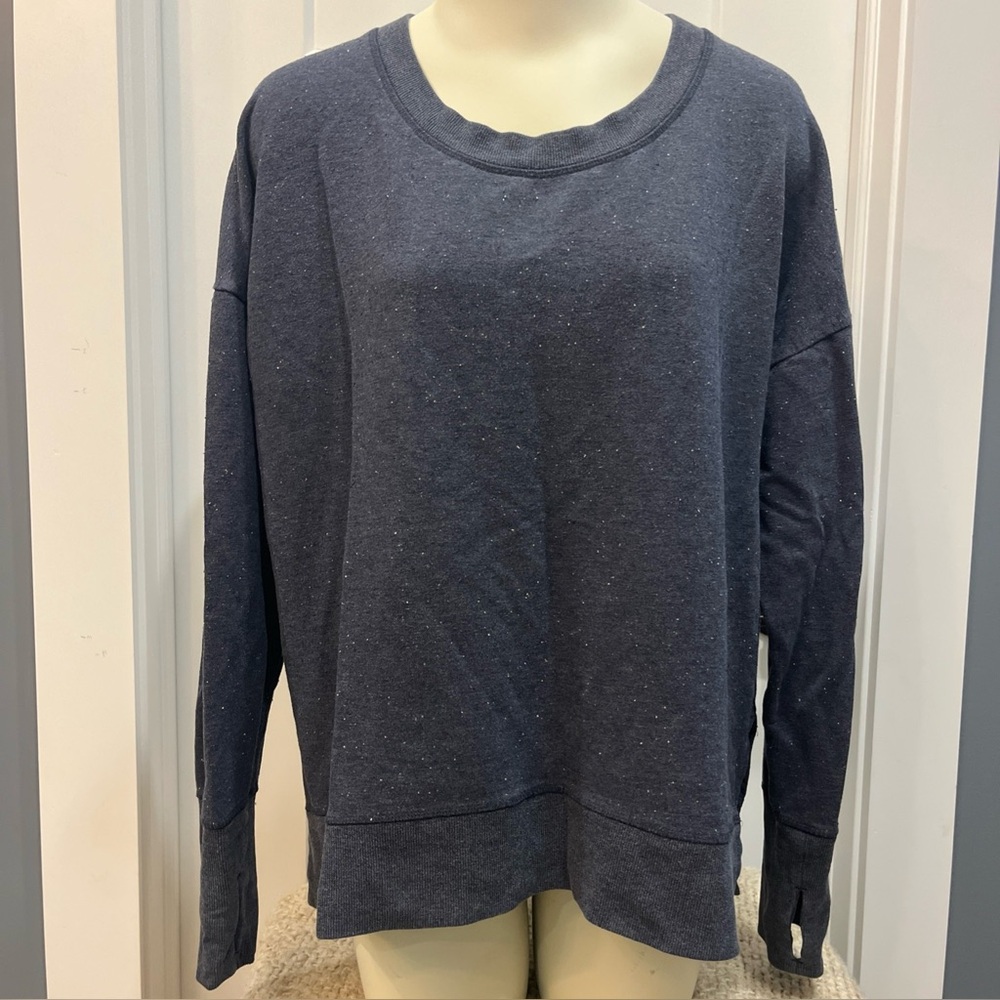 Athleta Balance Pullover Sweatshirt Size Large‎ Blue Long Sleeve Speckled 632179